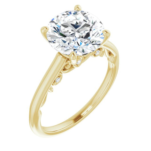 10K Yellow Gold Customizable Cathedral-set Round Cut Style featuring Peekaboo Trellis Hidden Stones