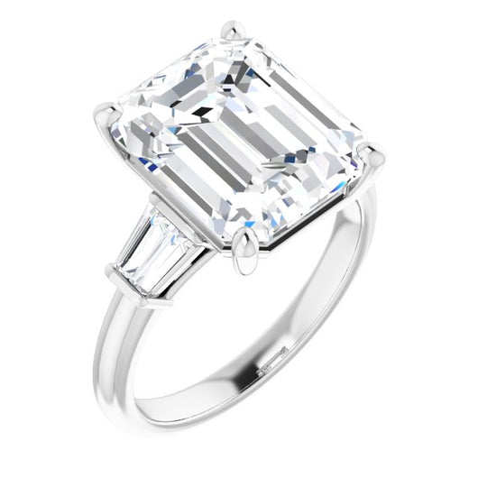 10K White Gold Customizable 5-stone Emerald/Radiant Cut Style with Quad Tapered Baguettes