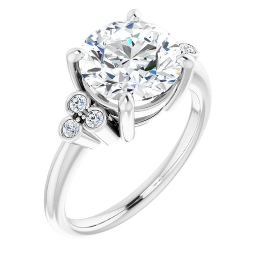 18K White Gold Customizable 7-stone Round Cut Center with Round-Bezel Side Stones