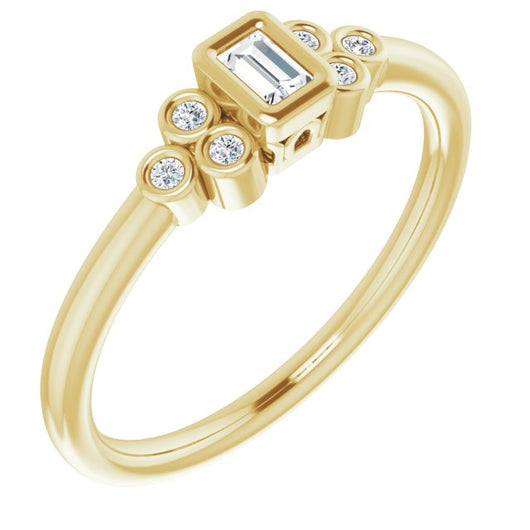 10K Yellow Gold Customizable 7-stone Straight Baguette Cut Style with Triple Round-Bezel Accent Cluster Each Side