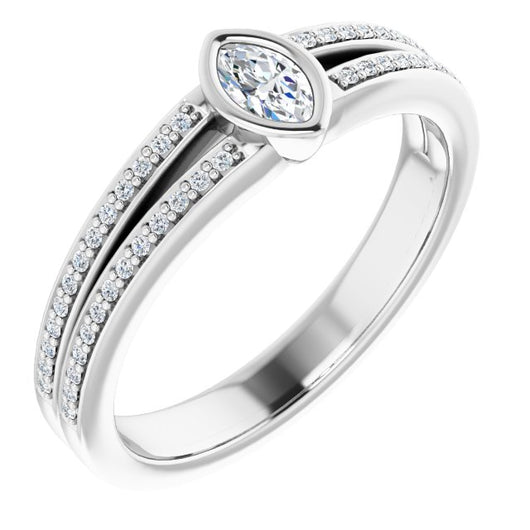 10K White Gold Customizable Bezel-set Marquise Cut Design with Split Shared Prong Band