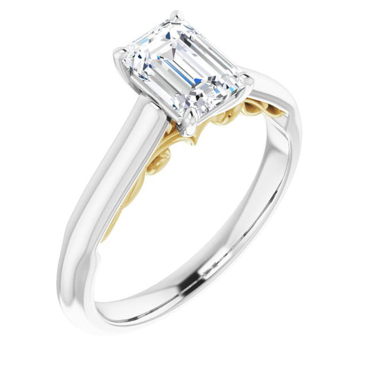 14K White & Yellow Gold Customizable Emerald/Radiant Cut Cathedral Solitaire with Two-Tone Option Decorative Trellis 'Down Under'