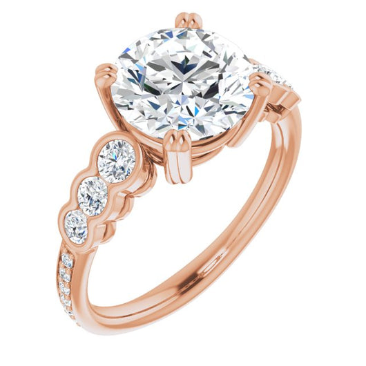 10K Rose Gold Customizable Round Cut 7-stone Style Enhanced with Bezel Accents and Shared Prong Band