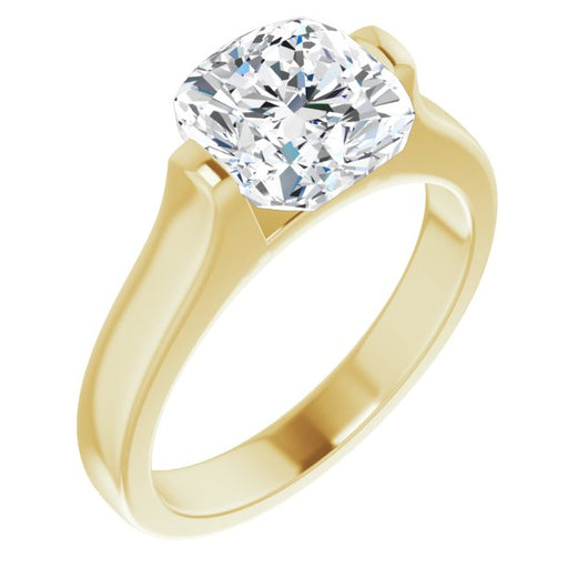 10K Yellow Gold Customizable Bar-set Cushion Cut Solitaire