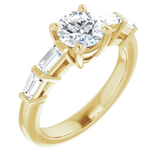 10K Yellow Gold Customizable 9-stone Design with Round Cut Center and Round Bezel Accents