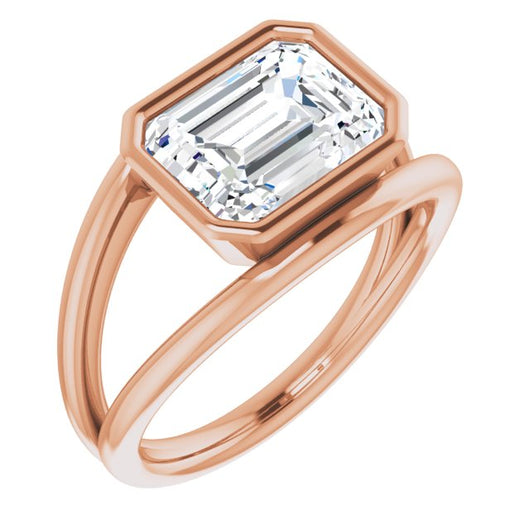 10K Rose Gold Customizable Bezel-set Emerald/Radiant Cut Style with Wide Tapered Split Band