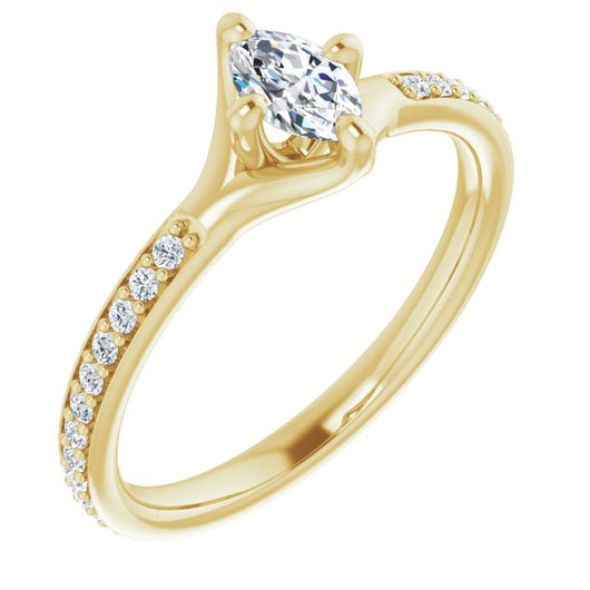 10K Yellow Gold Customizable Marquise Cut Design featuring Thin Band and Shared-Prong Round Accents