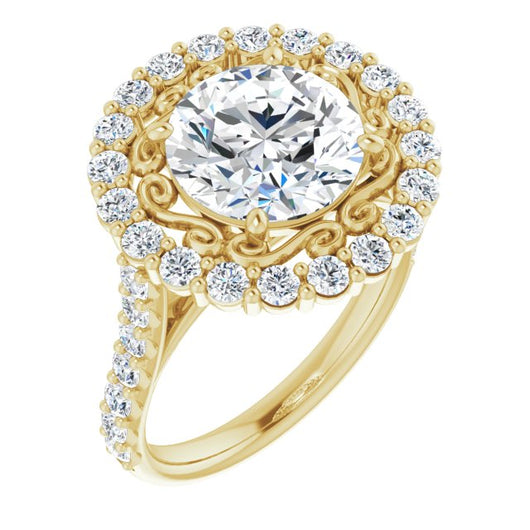 10K Yellow Gold Customizable Round Cut Cathedral Style with Oversized Halo