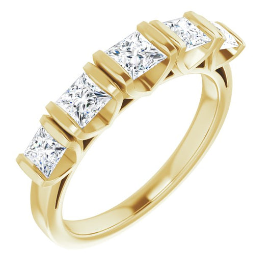 10K Yellow Gold Customizable 5-stone Princess/Square Cut Design with Thick Channel Setting