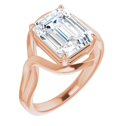 10K Rose Gold Customizable Emerald/Radiant Cut Hurricane-inspired Bypass Solitaire