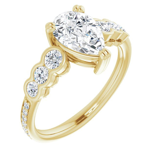 10K Yellow Gold Customizable Pear Cut 7-stone Style Enhanced with Bezel Accents and Shared Prong Band