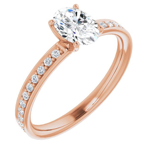 10K Rose Gold Customizable Classic Prong-set Oval Cut Design with Shared Prong Band