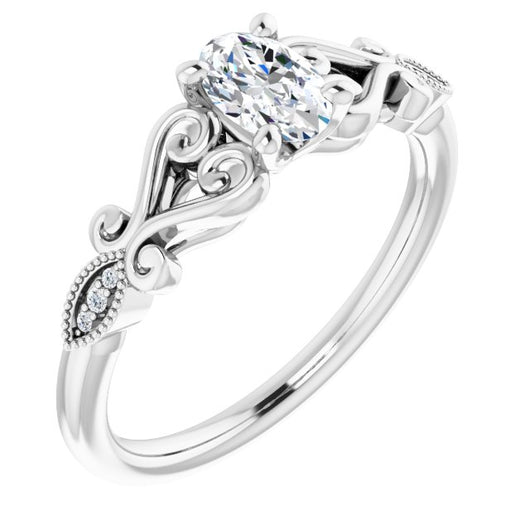 Platinum Customizable 7-stone Design with Oval Cut Center Plus Sculptural Band and Filigree