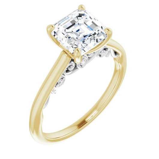 14K Yellow & White Gold Customizable Cathedral-set Asscher Cut Style featuring Peekaboo Trellis Hidden Stones