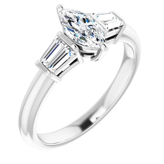 10K White Gold Customizable 5-stone Marquise Cut Style with Quad Tapered Baguettes