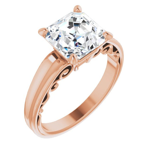 10K Rose Gold Customizable Asscher Cut Solitaire