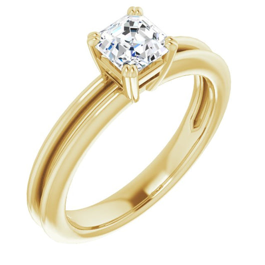 10K Yellow Gold Customizable Asscher Cut Solitaire with Grooved Band