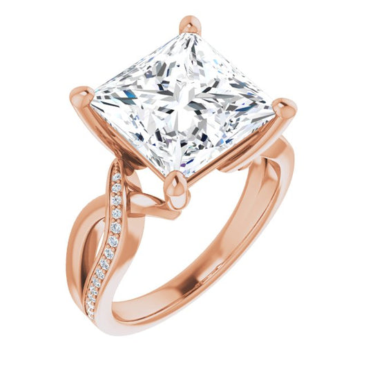 10K Rose Gold Customizable Princess/Square Cut Center with Curving Split-Band featuring One Shared Prong Leg