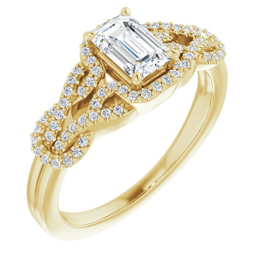 10K Yellow Gold Customizable Emerald/Radiant Cut Design with Intricate Over-Under-Around Pavé Accented Band