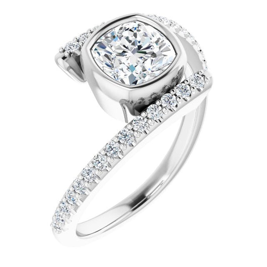 10K White Gold Customizable Bezel-set Cushion Cut Design with Bypass Pavé Band