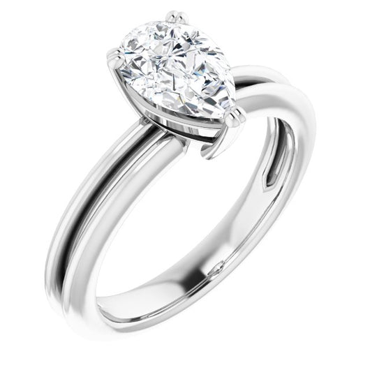 10K White Gold Customizable Pear Cut Solitaire with Grooved Band