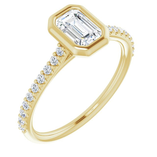 10K Yellow Gold Customizable Bezel-set Emerald/Radiant Cut Style with Ultra-thin Pavé-Accented Band