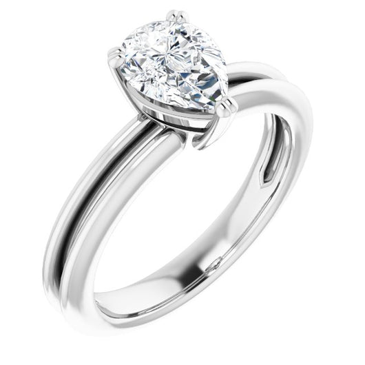 10K White Gold Customizable Pear Cut Solitaire with Grooved Band