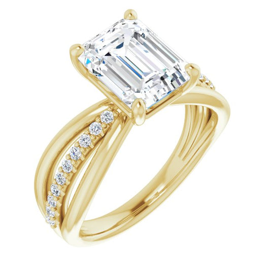 10K Yellow Gold Customizable Emerald/Radiant Cut Design with Tri-Split Accented Band