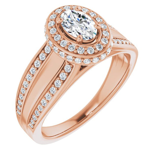 10K Rose Gold Customizable Halo-style Oval Cut with Under-halo & Ultra-wide Band