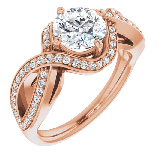 10K Rose Gold Customizable Round Cut Design with Twisting, Infinity-Shared Prong Split Band and Bypass Semi-Halo