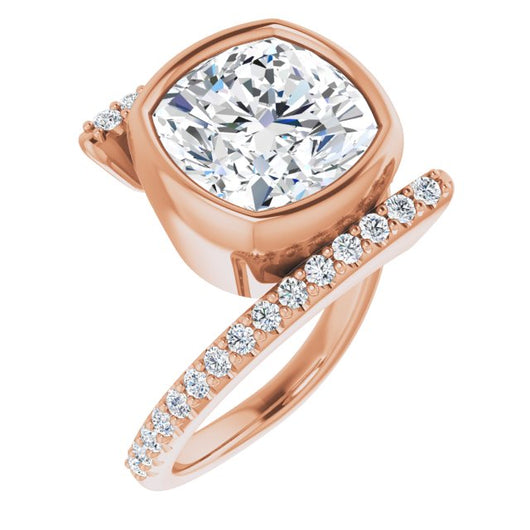 10K Rose Gold Customizable Bezel-set Cushion Cut Design with Bypass Pavé Band