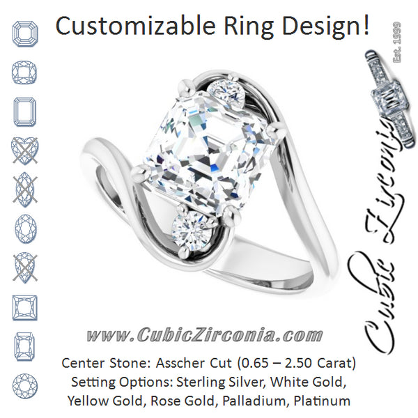 Cubic Zirconia Engagement Ring- The Clarice (Customizable 3-stone Asscher Cut Setting featuring Artisan Bypass)