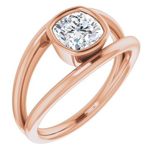 10K Rose Gold Customizable Bezel-set Cushion Cut Style with Wide Tapered Split Band