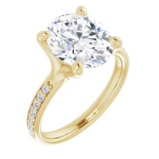 10K Yellow Gold Customizable Heavy Prong-Set Oval Cut Style with Round Cut Band Accents