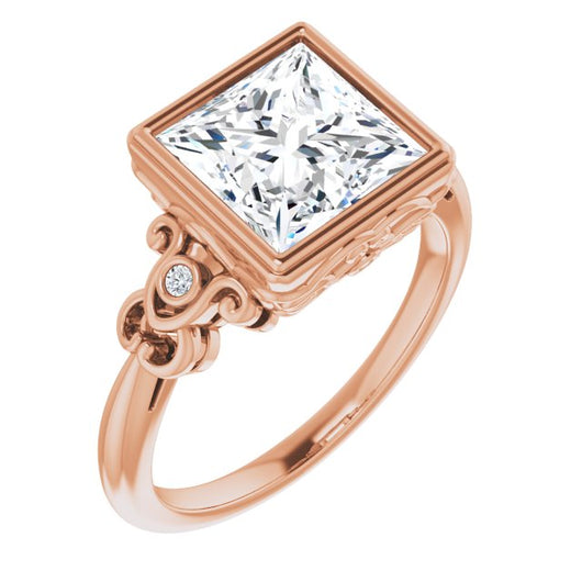 10K Rose Gold Customizable 5-stone Design with Princess/Square Cut Center and Quad Round-Bezel Accents