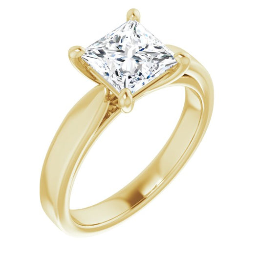 10K Yellow Gold Customizable Princess/Square Cut Cathedral Solitaire with Wide Tapered Band