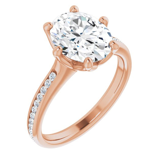 10K Rose Gold Customizable 6-prong Oval Cut Design with Round Channel Accents