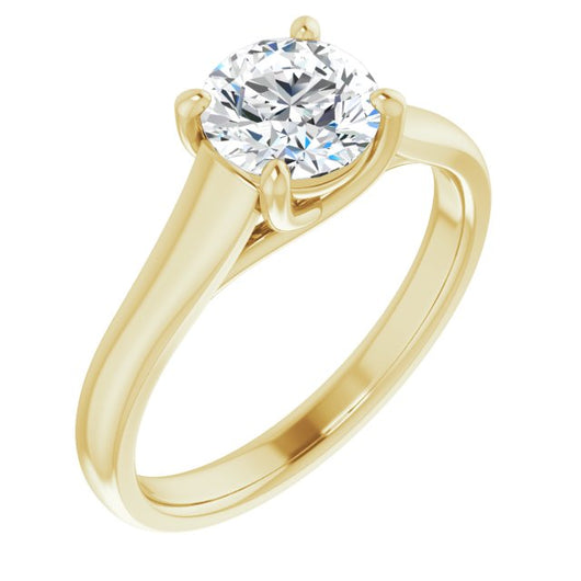 10K Yellow Gold Customizable Round Cut Cathedral-Prong Solitaire with Decorative X Trellis