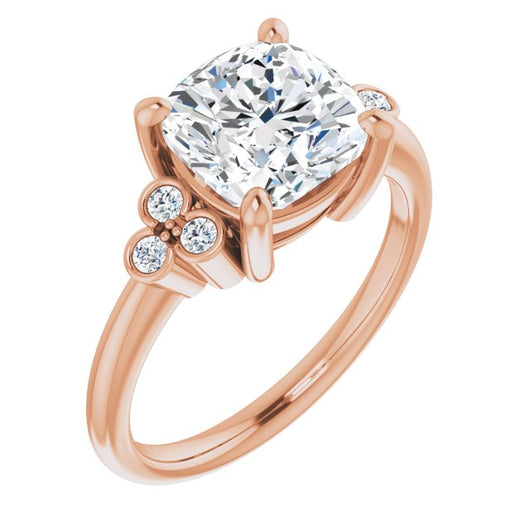 10K Rose Gold Customizable 7-stone Cushion Cut Center with Round-Bezel Side Stones