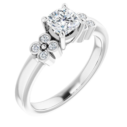 10K White Gold Customizable 9-stone Design with Cushion Cut Center and Complementary Quad Bezel-Accent Sets