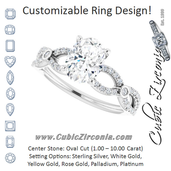 Cubic Zirconia Engagement Ring- The Aashi (Customizable Oval Cut Design with Infinity-inspired Split Pavé Band and Bezel Peekaboo Accents)