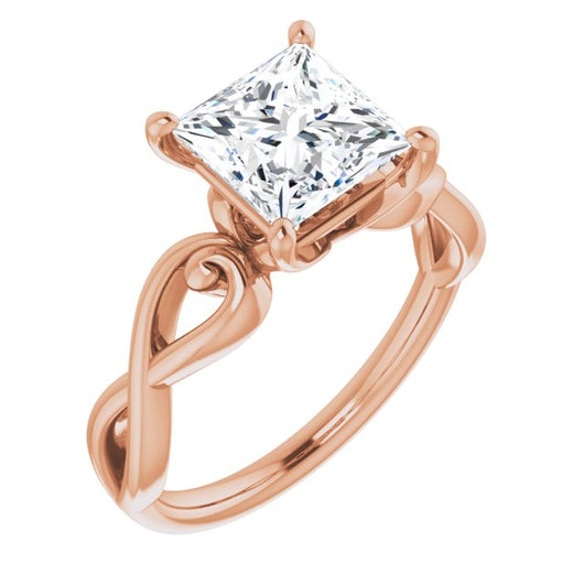 10K Rose Gold Customizable Princess/Square Cut Solitaire Design with Tapered Infinity-symbol Split-band