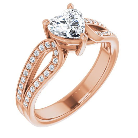 10K Rose Gold Customizable Heart Cut Design featuring Shared Prong Split-band