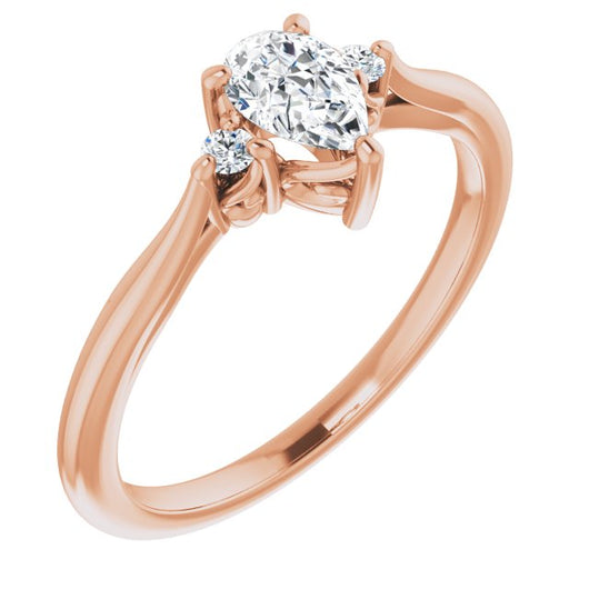 10K Rose Gold Customizable Three-stone Pear Cut Design with Small Round Accents and Vintage Trellis/Basket