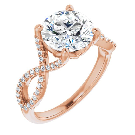 10K Rose Gold Customizable Round Cut Design with Twisting Infinity-inspired, Pavé Split Band