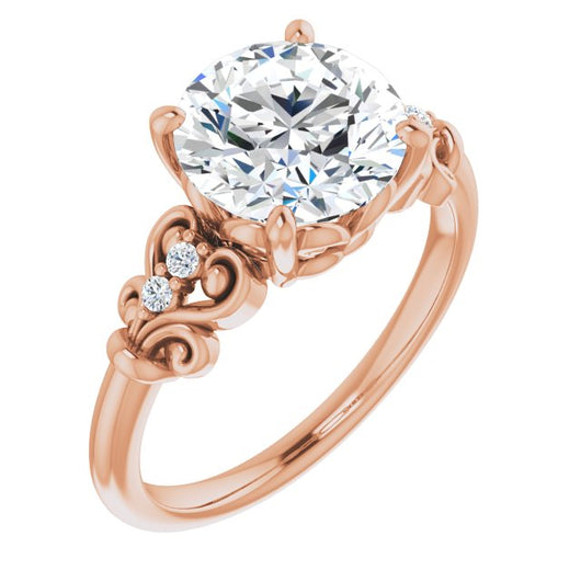 10K Rose Gold Customizable Vintage 5-stone Design with Round Cut Center and Artistic Band Décor