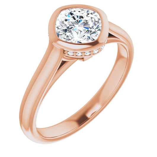 10K Rose Gold Customizable Cushion Cut Semi-Solitaire with Under-Halo and Peekaboo Cluster