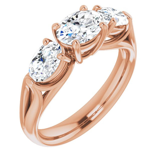 10K Rose Gold Customizable Cathedral-set 3-stone Oval Cut Style with Dual Oval Cut Accents & Wide Split Band