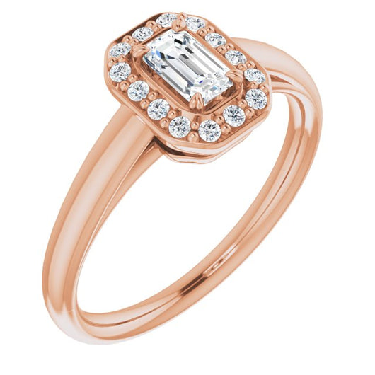 10K Rose Gold Customizable Emerald/Radiant Cut Design with Loose Halo