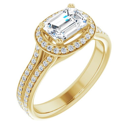 10K Yellow Gold Customizable Cathedral-set Emerald/Radiant Cut Style with Split-Pav? Band